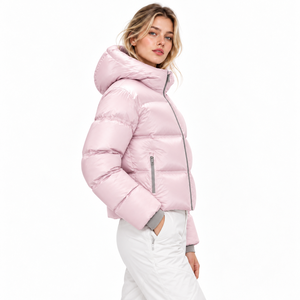 Chaqueta Corta Acolchada Personalizada para Mujer, Color Sólido, con Capucha, Cierre Completo, Abrigo Corto de Plumón, Cálido para Invierno, Casual - Product Image 2