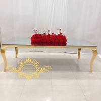 Table de mariage rectangulaire en verre argenté avec pieds dorés en forme de serpent, meubles de mariage