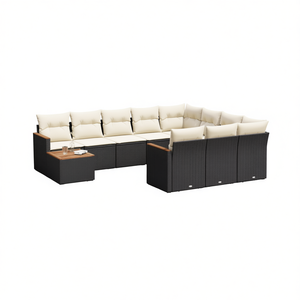 Ensemble de canapés de patio en polyrotin noir moderne avec coussins, capacité 7 personnes, mobilier d'extérieur au design contemporain - Product Image 1
