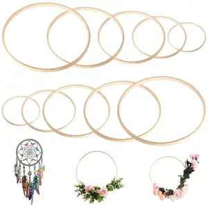 Üretim diy zanaat doğal yuvarlak daire bambu dreamcatcher çelenk çember ve ahşap makrome halkası bebek cep dream catcher