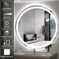 Miroir rond anti-buée moderne pour salle de bain avec lumières LED, miroir intelligent pour chambre, hôtel, salon ou villa, salle de bain