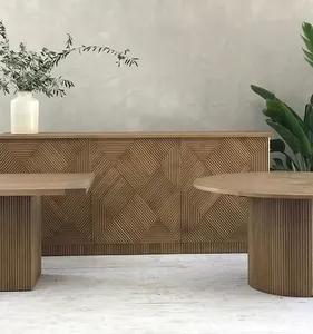 MRS WOODS – Table à manger en bois rond d'extérieur, couleur naturelle de luxe, orme solide
