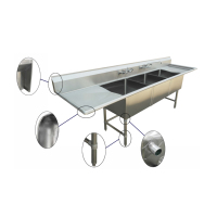 Jincheng NSF Évier de cuisine autoportant 3 à trois compartiments Évier de cuisine rectangulaire commercial en acier inoxydable avec égouttoir