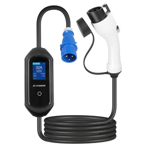 Portable EV Charger Level 2 32A 7kW Type 1 SAE J1772 with CEE <b>Plug</b> Smart LCD Display Adjustable Current <b>Fast</b> <b>Charging</b> EVSE - Product Image 1