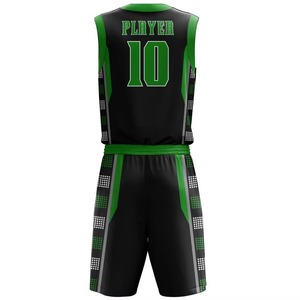 Conjunto de Uniforme de Baloncesto Sublimado de Última Tendencia, Negro y Verde, Sin Mangas, Cuello en V, 100% Poliéster, Unisex para Adultos, en Venta - Product Image 3