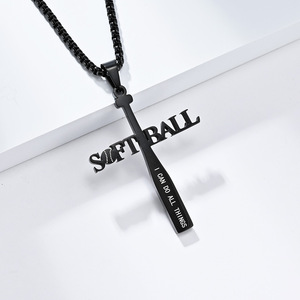 Instagram-worthy sporty <b>titanium</b> steel baseball necklace with gold softball letter pendant, 2026 new style, colorfast jewelry ma - Product Image 4