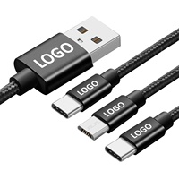 Câble USB de charge rapide tressé en nylon 3-en-1 Type-C pour téléphones portables, tablettes, imprimantes
