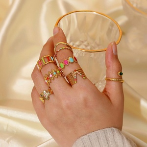 Nuevo Anillo Geométrico de Moda para Mujer, Chapado en Oro de 18K y Rodio, de Acero Inoxidable, con Goteo de Color, Joyería con Logotipo Personalizado - Product Image 3