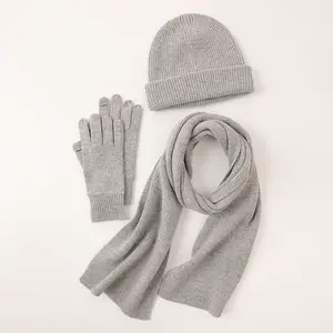 Wholesale Winter 3PCS/SET Scarf + Knitted Hats + Gloves Unisex Wool Knitted Beanie Hats Scarf Gloves Sets