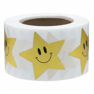 Hybsk Gold Star Forma Sorriso Rosto Adesivos 1.5 Polegadas Total de 500 Adesivo Etiquetas Por Rolo