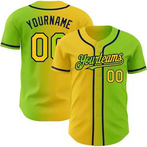 เสื้อเบสบอลผ้าโพลีเอสเตอร์สีเขียวเหลืองชุดเสื้อกีฬามีกระดุมแบบปรับแต่งได้ชุดออกกำลังกายในสไตล์ฮิปฮอปสีจาง - Product Image 1