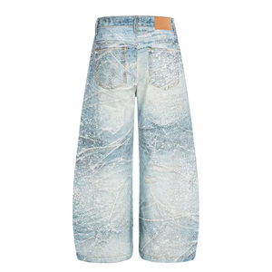 Vaqueros anchos American Vintage con estampado 3D de salpicaduras de luz estelar, estilo urbano, holgados, de mezclilla con corte curvo para hombre - Product Image 3