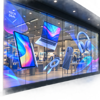Film LED transparent adhésif pour vitrine de magasin d'électronique, à coller sur vitrine en verre