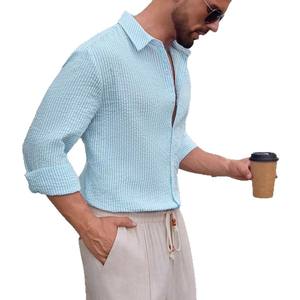 Camisa a cuadros de manga larga de algodón transpirable para hombre, estilo casual, corte ajustado, para ocio. - Product Image 3