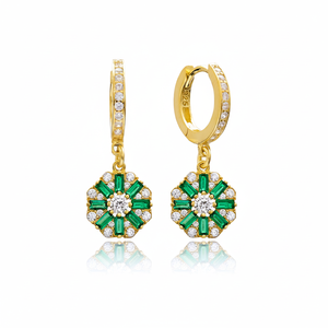 Flower Design <b>Emerald</b> Baguette Stone 925 Sterling Silver Wholesale Dangle Earrings Jewelry - Product Image 2