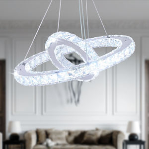 โคมไฟระย้าคริสตัล LED สแตนเลสสตีล 2 วง ดีไซน์หรูหราทันสมัย แสงสีขาว 6000K ค่า CRI สูง 90 เหมาะสำหรับห้องนั่งเล่น - Product Image 2