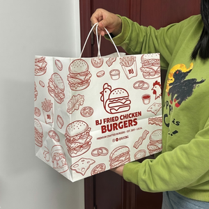 Custom Logo Takeaway <b>Paper</b> Bag Kraft Food Packaging Bag Eco Friendly Shopping Bag for Restaurant Fast Food Low MOQ - Product Image 2