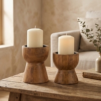 Porte-bougie en bois rustique fait à la main, support de bougie rond, décoration de table pour la décoration de la maison