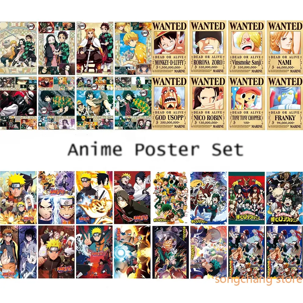 41style 8pcs of set HD Printing Kakashi Jujutsu Kaisen SAKURA Dragon Ball One Piece HUNTER Demon Slayer Anime Poster Set