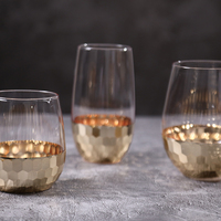 Vente en gros Ebay, verre à vin sans tige gravé de couleur or de mariage de 18OZ