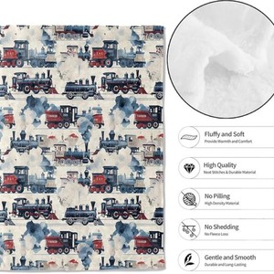 Steam Train Flannel Blanket Throw Blanket Nap Blanket Machine Washable Fade Resistant for Home Office Nap Custom Print - Product Image 2