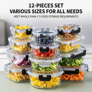 Juego de 12 Recipientes de Vidrio Borosilicato para Almacenamiento de Alimentos <span class=keywords><strong>con</strong></span> Tapas Herméticas Libres de BPA y Cierre a Presión para Almacenar Comida y Almuerzos - Product Image 5