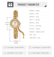 Montre à quartz Skmei 2729 élégante et mignonne pour femme, bracelet en cuivre étanche avec strass, montre-bracelet décontractée, cadeau raffiné pour un usage quotidien