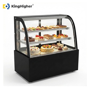 Vitrina Refrigerada Comercial de 3 Niveles con Vidrio Curvo para Exhibición de Pasteles, con Descongelador, Tipo Piso, Color Negro, Personalizable - Product Image 1