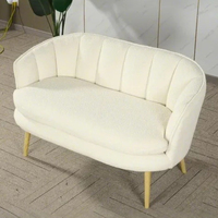 Chaise de loisirs en molleton d'agneau touffeté de style crème simple salon 2 places canapé en bois confortable incurvé semi-circulaire appartements