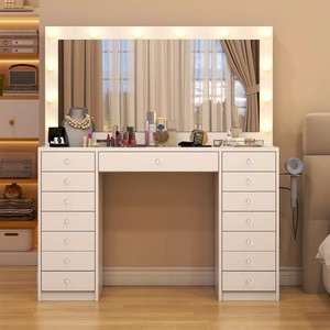 Table de toilette moderne en bois blanc avec miroir et tiroir, miroir de maquillage <span class=keywords><strong>vintage</strong></span> pour fille avec lumière LED pour chambre à coucher - Product Image 6