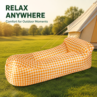 Canapé gonflable extérieur moderne et minimaliste à motif à carreaux, jaune et blanc, pliable, portable, lit d'air, tapis de camping uni