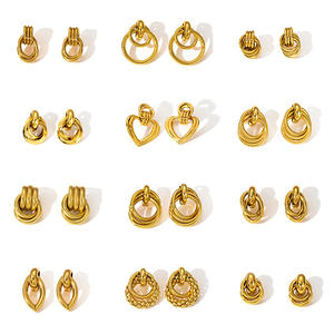 تصميم جديد عصري أزياء النساء والمجوهرات بالجملة أقراط بالجملة مختلطة خمر 18 قيراط مطلية بالذهب أقراط ستانلس ستيل هندسية - Product Image 5