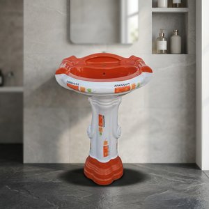 Lavabo en céramique moderne en forme de diamant avec piédestal complet pour salles de bain design - Product Image 6
