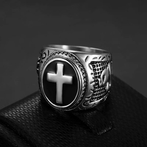 Men's <b>Cross</b> <b>Ring</b> Titanium Steel Two-Tone Gold Plated Geometric Design Hip Hop Jewelry Gift - Product Image 2