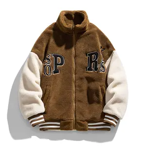 OEM custom winter e embroidery fleece varsity bomber letterman jacket for men