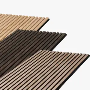 Factory MDF Wood Veneer Slat Sound Absorbing Flame Retardant Wall Panel 3D PET Polyester Acoustic Panels office