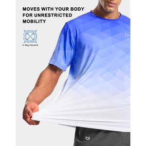 Camiseta Deportiva de Manga Corta para Hombre, con Patrón Geométrico Degradado Azul, de Secado Rápido, Corte Regular, Cuello Redondo, Tejido de Poliéster - Product Image 5