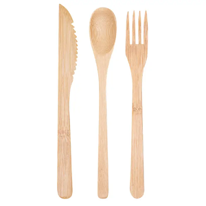 Bamboo utensils contains bamboo spoon, knife, fork Disposable Compostable Biodegradable Wooden Bamboo utensils