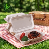SUMKOKA Boîte en bagasse de canne à sucre biodégradable, sans PFAS, résistante à la graisse et compatible micro-ondes, 5-10 pouces, pour emballage de burgers