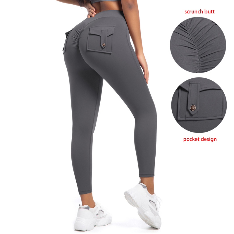 8 Colors Scrunch Butt Women Pants Gym Fitness Leggings High Waist Tummy Control Tights Pocket Sports Wear Yoga Leggings