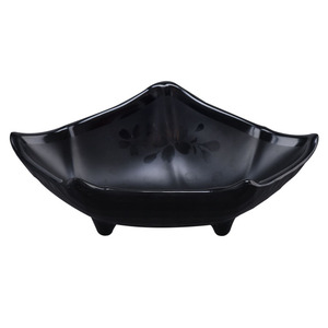 En forme de <span class=keywords><strong>bateau</strong></span> Noir ovale japonaise <span class=keywords><strong>vaisselle</strong></span> plat de service avec support - Product Image 2