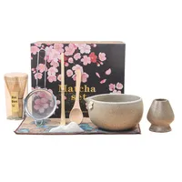 Ensemble de 100 pièces de bols à matcha en grès céramique japonais transfrontalier avec fouet à thé sur pied et cuillère à thé, design effet fourne