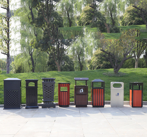 Lớn Ngoài Trời Công Viên Thương Mại Huyện Thùng Rác Bin 50L Cảm Ứng Vỏ Hộp Tính Năng Nhựa Gỗ + Mạ Kẽm Tấm Thùng Rác Có Thể - Product Image 5