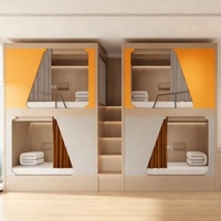 Cama litera metálica multifuncional moderna con diseño de cápsula espacial, tamaño completo, tipo loft, para cuatro personas, ideal para hoteles, dormitorios escolares y residencias de estudiantes.