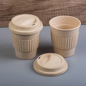 Biodegradable Coffee Cups Unbreakable 356ML Wheat Fiber Biodegradable Coffee Tea Cup Mug With Lid