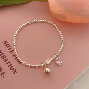 Bracelet en argent sterling S925 avec breloque cœur rose et pendentif smiley pour un usage quotidien - Product Image 1