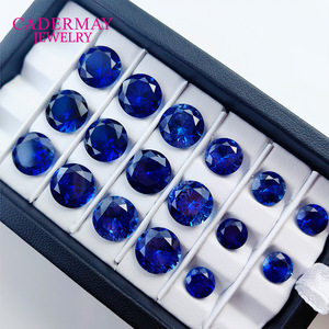 Cadermay Jewelry Round Blue Synthetic Sapphire Loose Gemstones For Jewelry Making 6mm 8mm 10mm 12mm - Product Image 1
