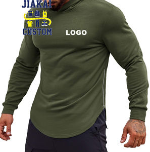 Sweatshirts d'entraînement personnalisés fins pour hommes Fermeture à glissière latérale Fente Muscle Fit Athletic Pullover Gym Hoodies Long Sleeve Men's Sports Hoodie - Product Image 1