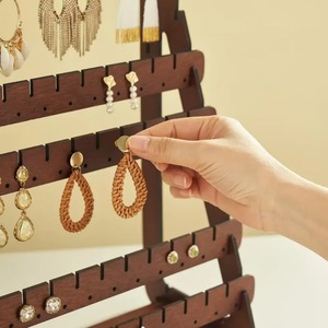 Présentoir à boucles d'oreilles en bois détachable à plusieurs niveaux, support rotatif multi-étages, décoration de table pour salon, cadre type boîte à ombre - Product Image 6