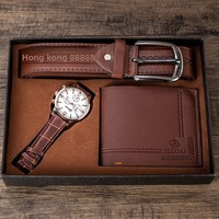 Set Hadiah Pria Jam Tangan Dompet Sabuk Kombinasi Kemasan Mewah Fashion Kronograf Paduan Logam Tahan Karat Hadiah Bisnis Grosir